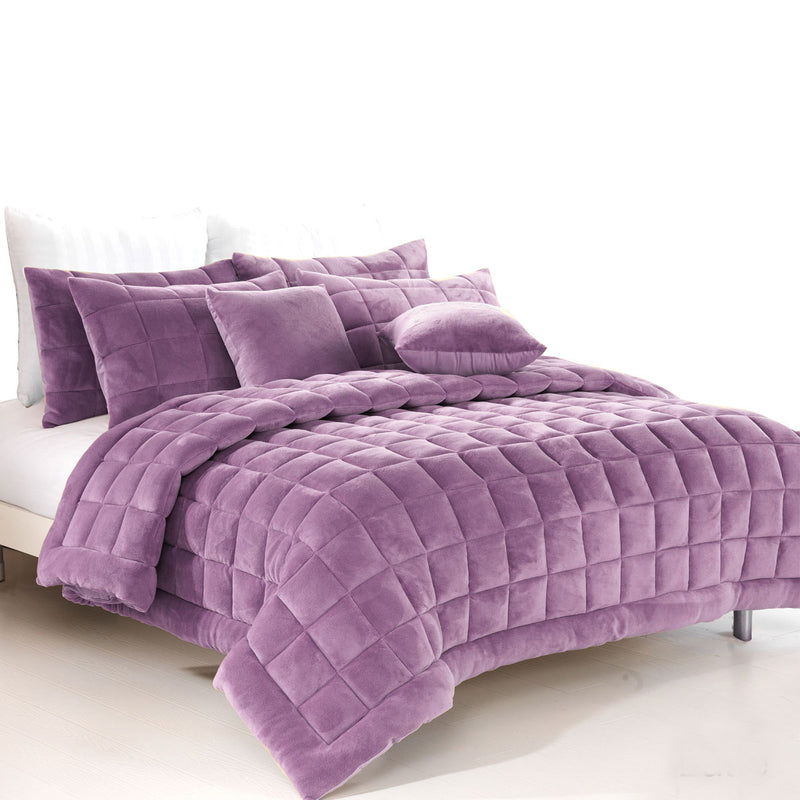 Alastairs Augusta Faux Mink Quilt / Comforter Set Lilac Super King