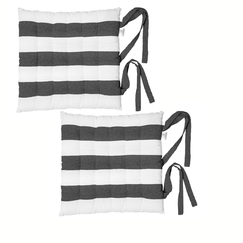 Rans Set of 2 Alfresco Cotton Chair Pads 40x40 cm - Striped Black (Charcoal)