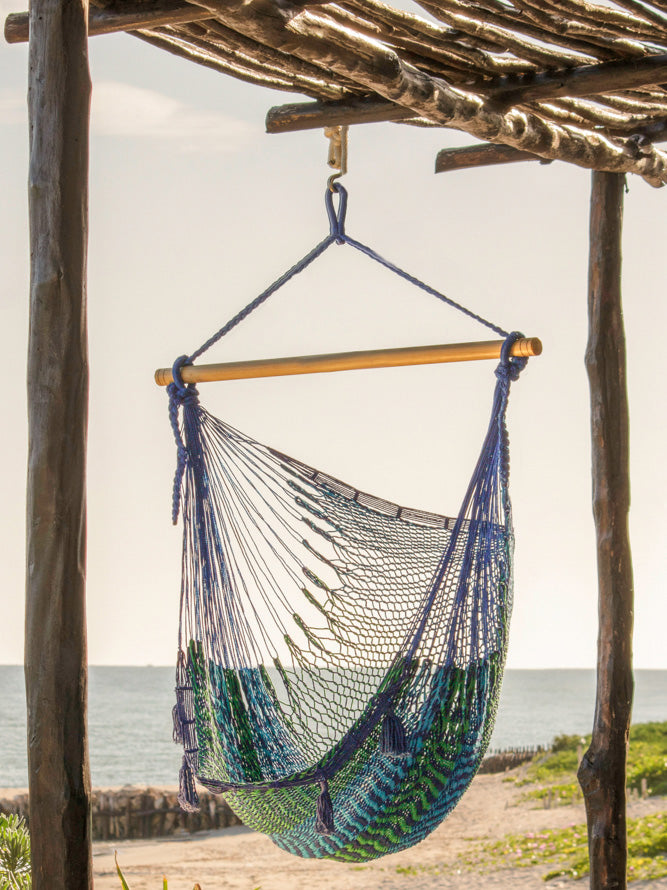 Mayan Legacy Extra Large Outdoor Cotton Mexican Hammock Chair in Caribe Colour Image 8 - v97-hschcaribe