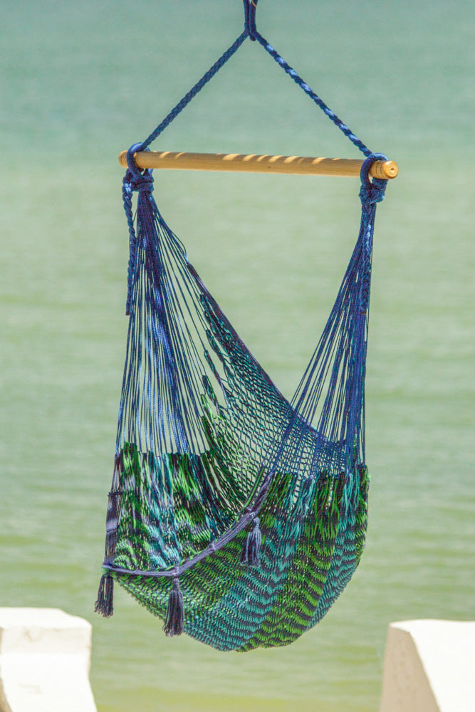Mayan Legacy Extra Large Outdoor Cotton Mexican Hammock Chair in Caribe Colour Image 4 - v97-hschcaribe