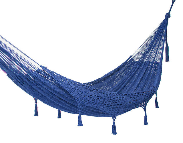 Mayan Legacy King Size Deluxe Outdoor Cotton Mexican Hammock in Blue Colour