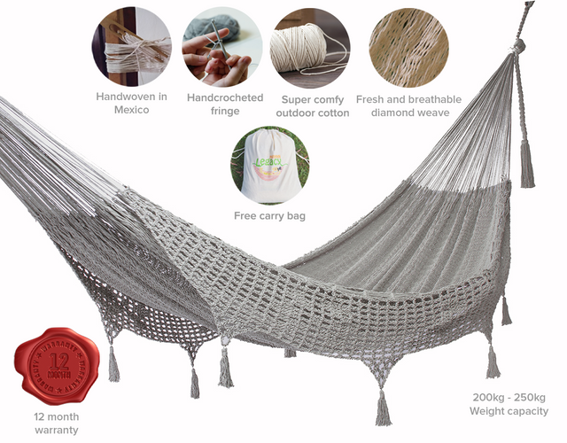 Mayan Legacy Queen Size Deluxe Outdoor Cotton Mexican Hammock in Dream Sands Colour