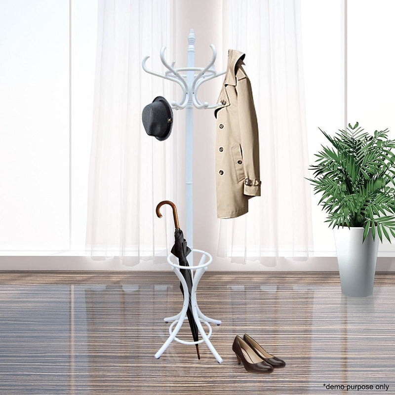 CARLA HOME White Coat Rack with Stand Wooden Hat and 12 Hooks Hanger Walnut tree Image 5 - v178-13372