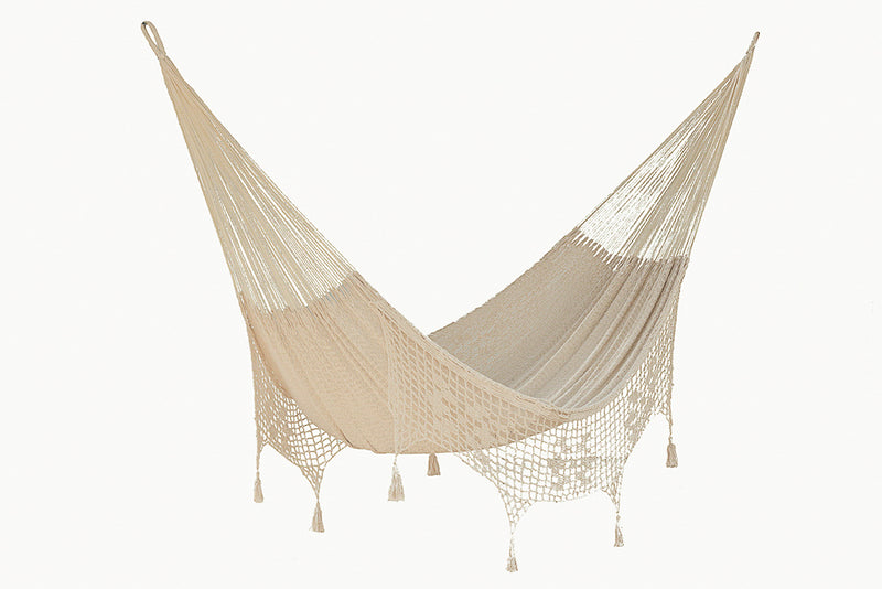 Deluxe Outdoor Cotton Mexican Hammock in Cream Colour King Size Image 3 - v97-tdk-cream