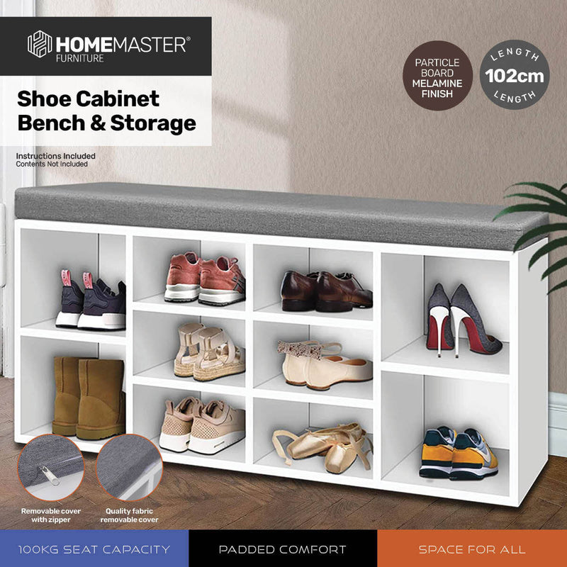 Home Master 2-In-1 Storage/Shoe Cabinet With Padded Cushion Bench 102cm